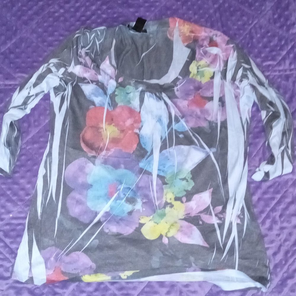 Project Multicolored Floral Blouse XL 3/4 Sleeve Thin Material